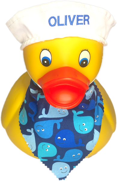 Personalized Rubber Duck With Sailor's Cap & Bandana - Bath Toy (646x646), Png Download
