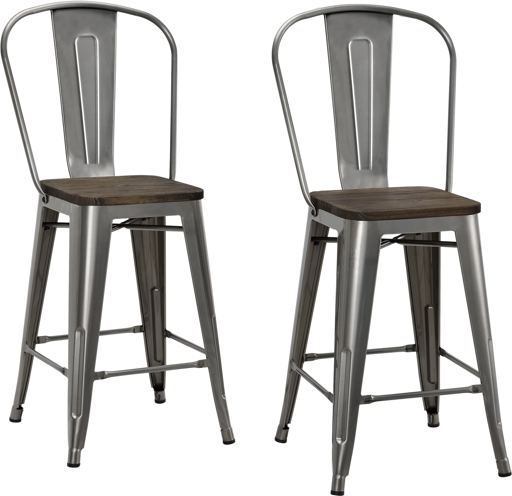 Dhp Luxor 24" Metal Counter Stool With Wood Seat, Set - Bar Stool (2000x1797), Png Download