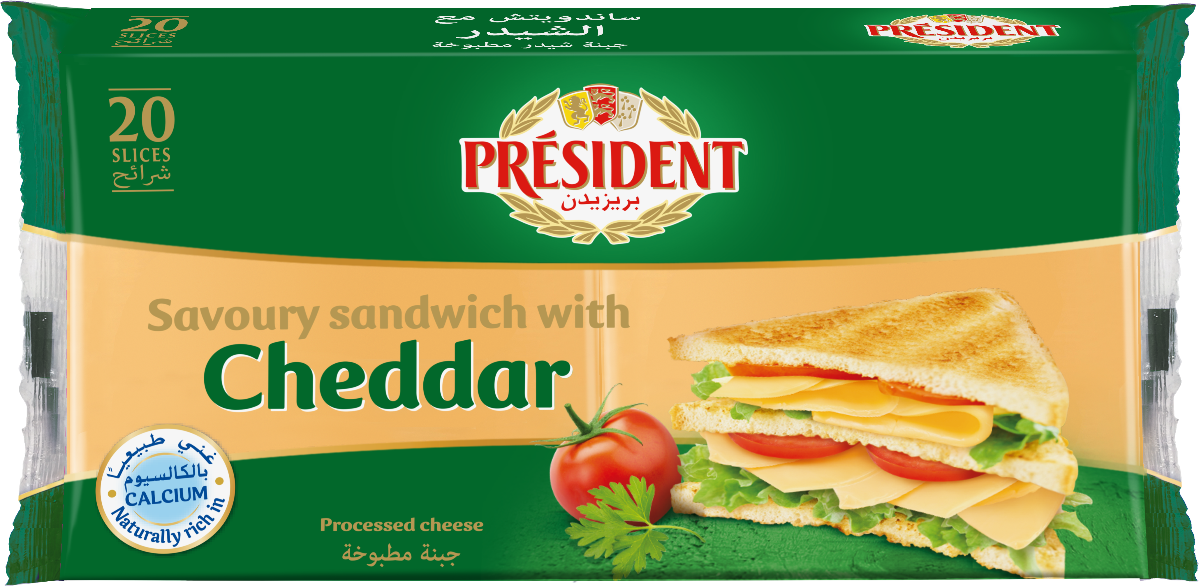President Sandwich With Cheddar 20 Slices - Sandwich Cheese President (4488x2222), Png Download