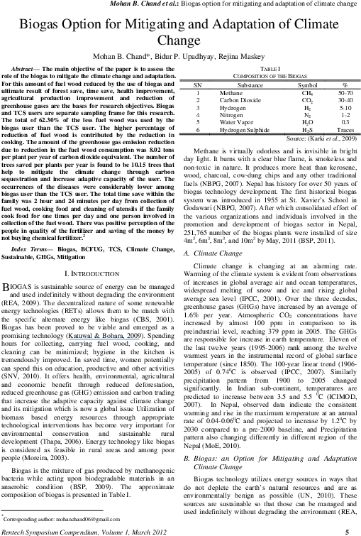 Biogas Option For Mitigating And Adaptation Of Climate - Document (595x842), Png Download