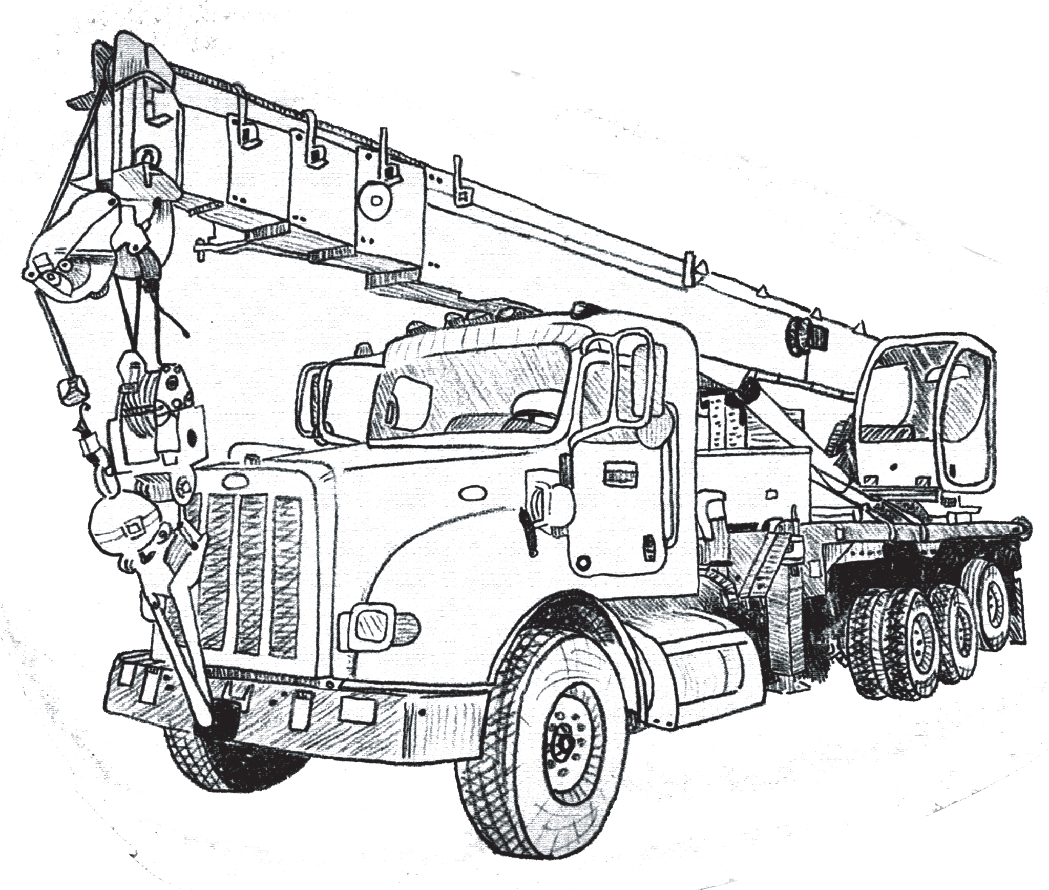 Crane Truck Drawing - Caminhão Mercedes Antigo Desenhos (2048x1737), Png Download