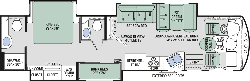 Thor Motor Coach Challenger Floor Plan (1300x380), Png Download