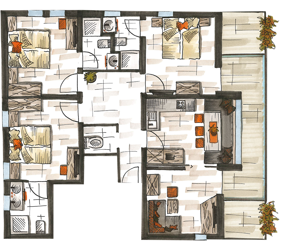 A Large Kitchen With Dining Corner, A Separate Living - Floor Plan (1000x855), Png Download