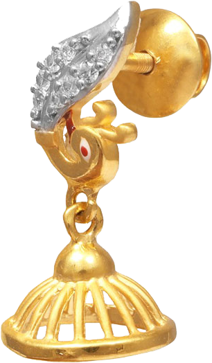 Peacock Design Jhumka Earrings With Rhodium And Cz - Trophy (1024x768), Png Download