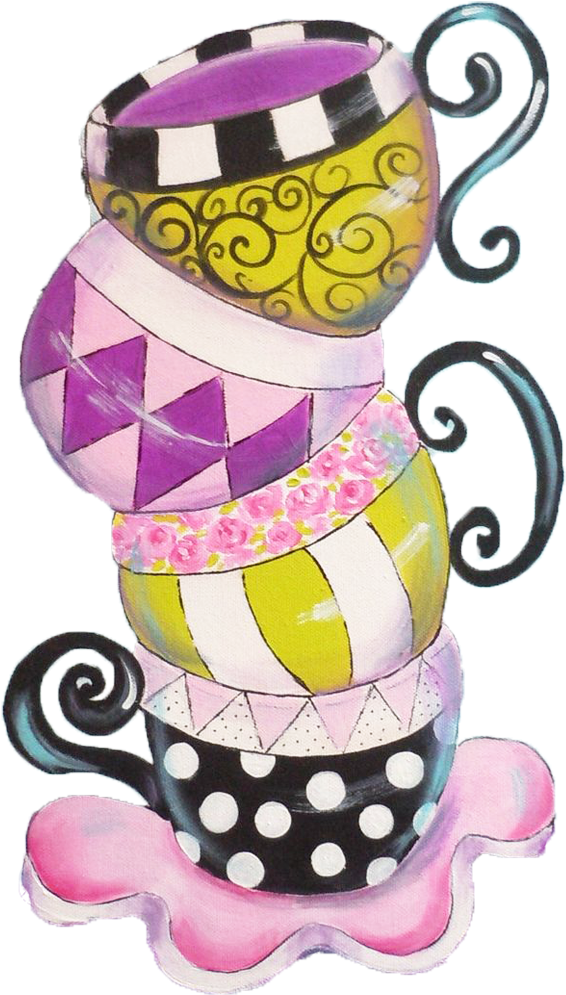 Multiple Tea Cups - Colourful Coffee Cup Painting (846x1128), Png Download