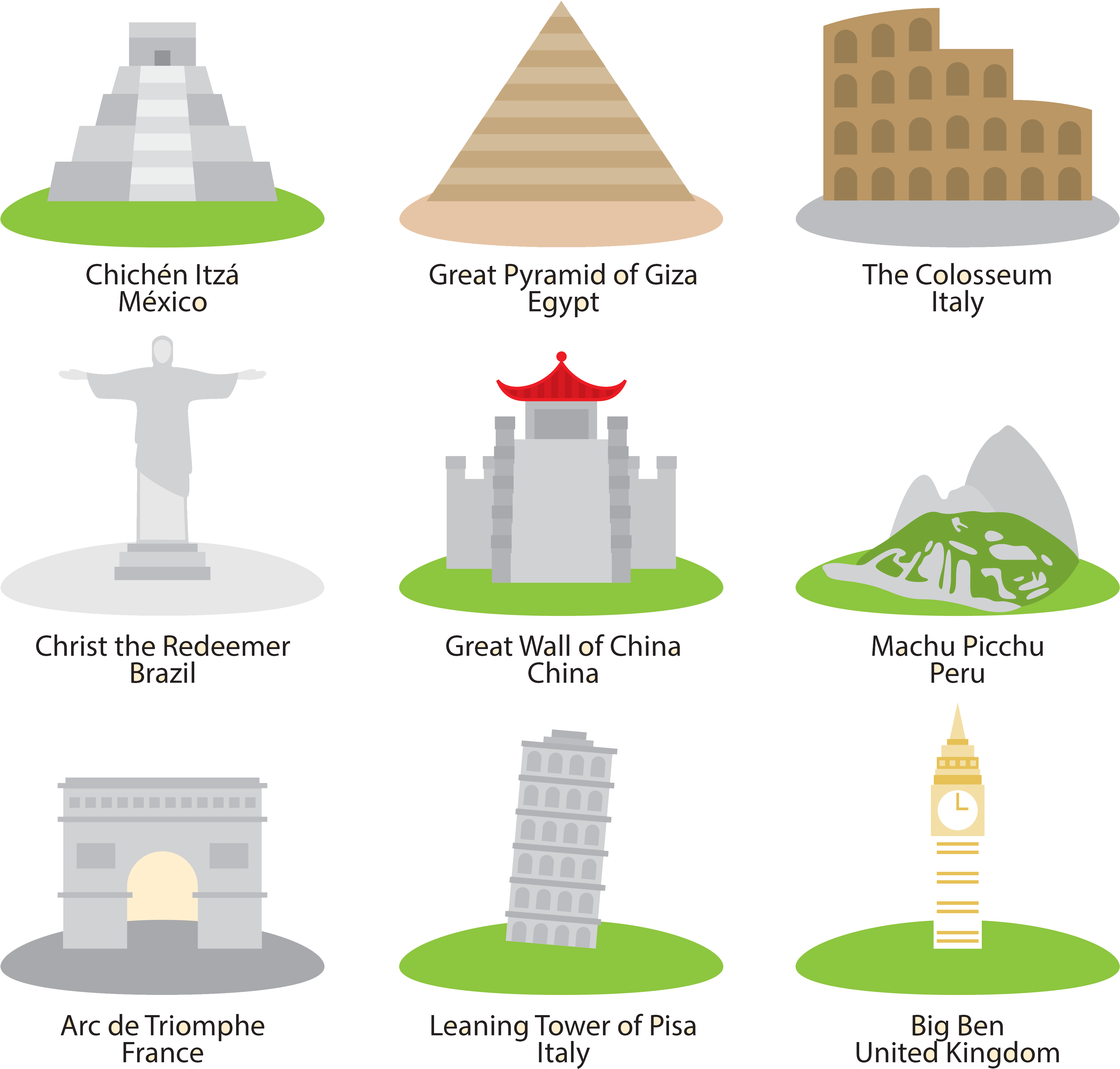 Royalty Free Library Great Of Taj Mahal Pyramid Giza - Wonders Of The World Icons (5833x4083), Png Download