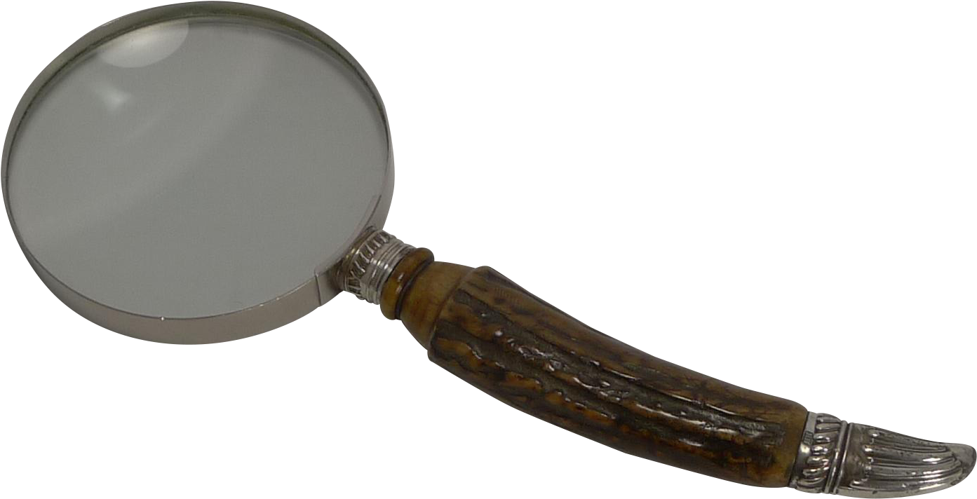 Grand Silver And Antler Horn Handled Magnifying Glass - Mirror (1392x1392), Png Download