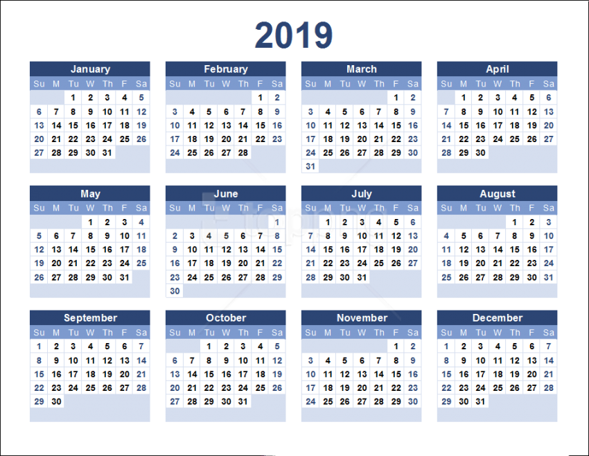 Free Png Download Calendar 2019 Png Images Background - 2019 Calendar Printable (850x658), Png Download