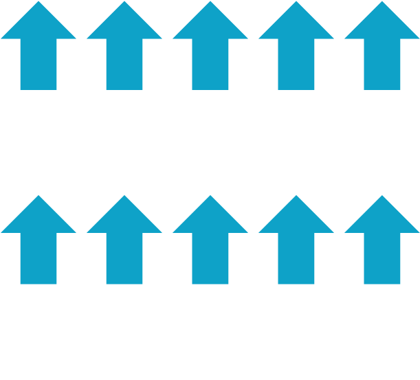 Ten Blue Arrows Pointing Up And Ten White Arrows Pointing - Graphic Design (842x595), Png Download