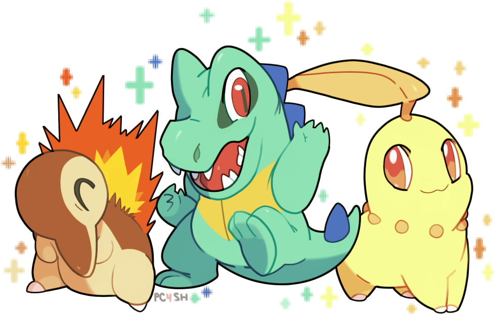 Starters Hgss , - Shiny Chikorita Totodile Cyndaquil (1000x700), Png Download