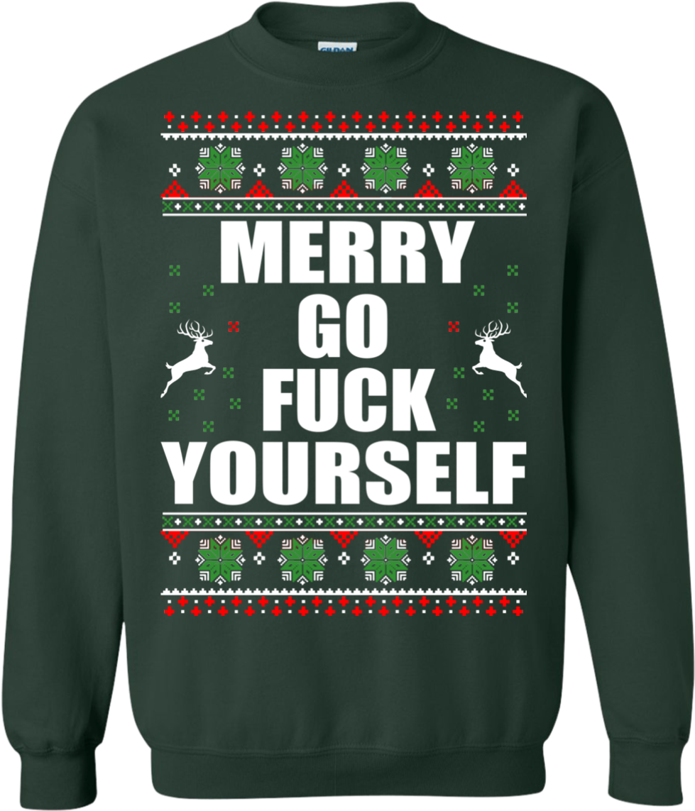 Merry Go Fuck Yourself Christmas Sweater - Long-sleeved T-shirt (1155x1155), Png Download