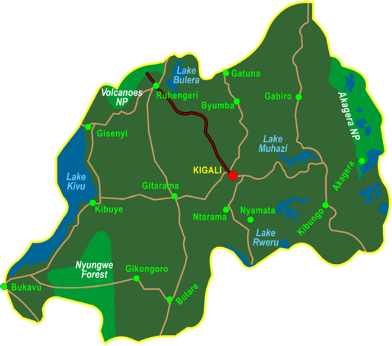 Map Gorillas In The Mist - Parque Nacional De Los Volcanes Ruanda Mapa (800x707), Png Download