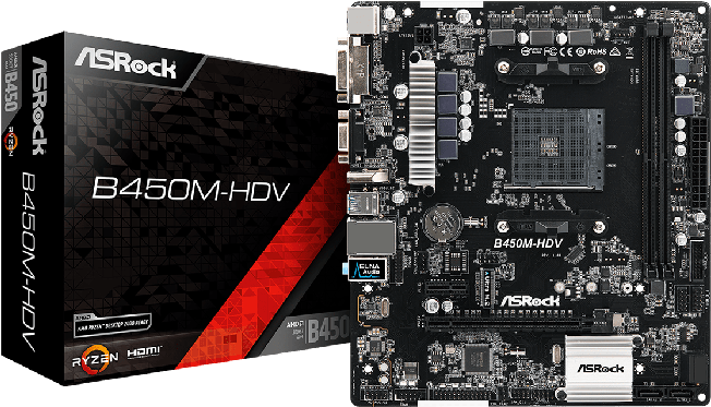Asrock B450m Hdv Micro Atx Am4 Motherboard (700x583), Png Download