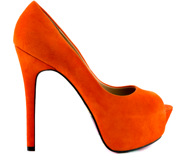 Women's Orange Floral Print Stiletto Heels Peep Toe - Stiletto Heel (600x600), Png Download