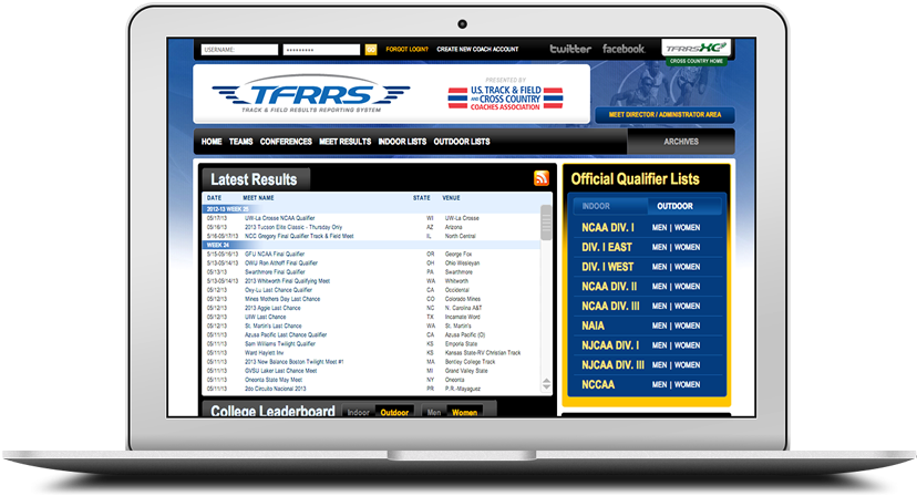 Tfrrs Track And Field Results Reporting System - Web Page (1300x780), Png Download