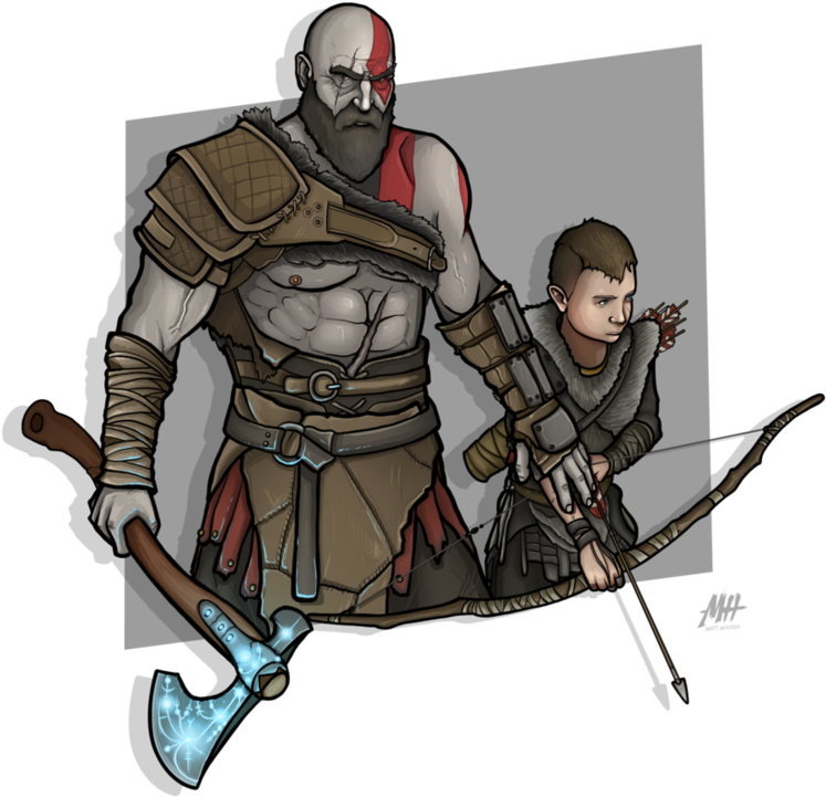 And Atreus God Of - Kratos And Atreus Drawing (1063x752), Png Download
