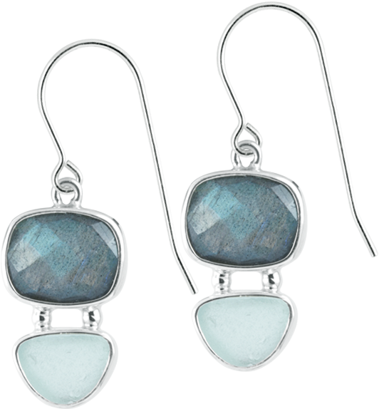 Labradorite And Aqua Sea Glass Sterling Silver Earrings - Earrings (600x600), Png Download