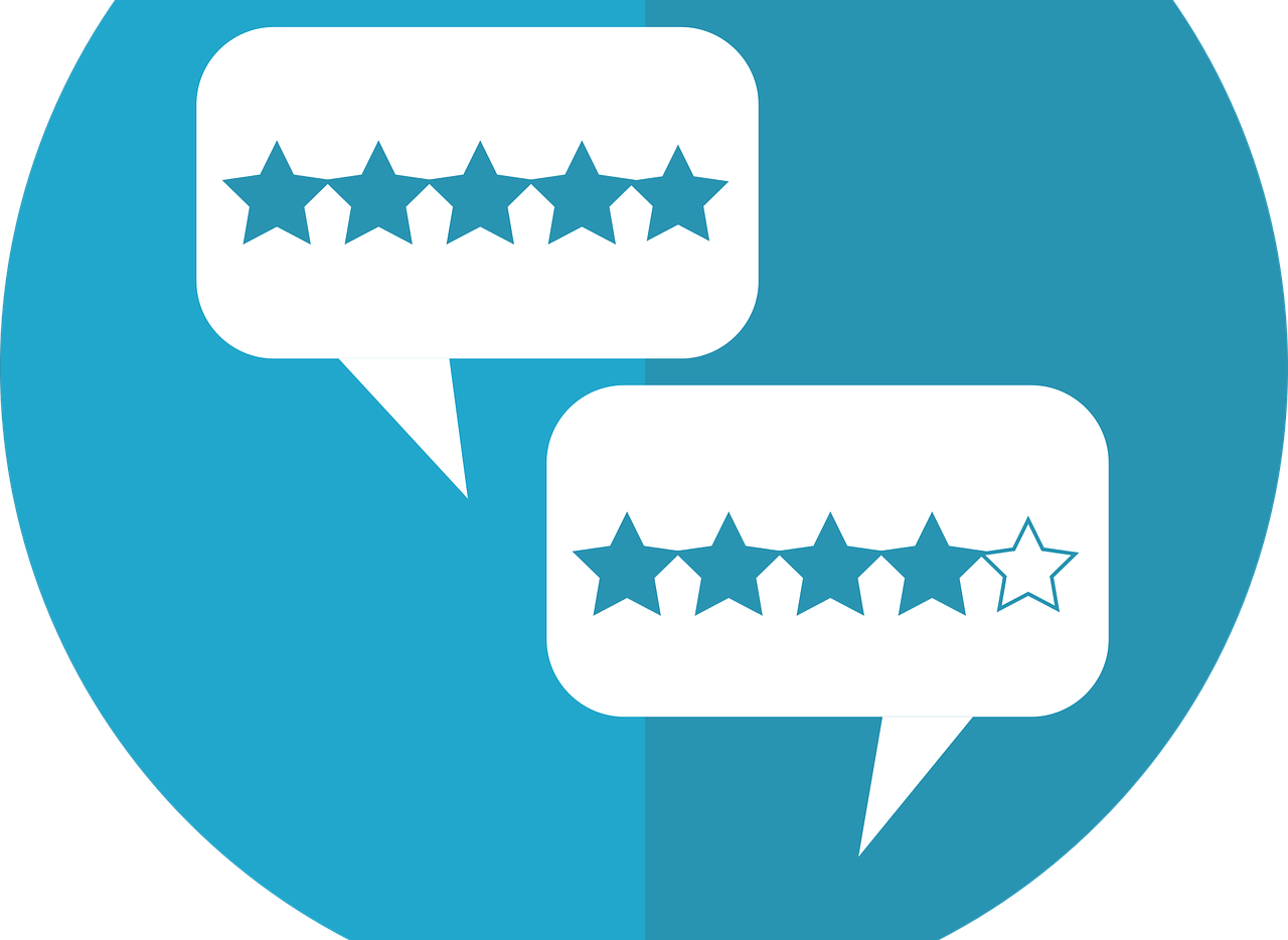Two Dialogue Bubbles, One With A 4-star Rating In It - Online Reputation Management Icon (1280x934), Png Download