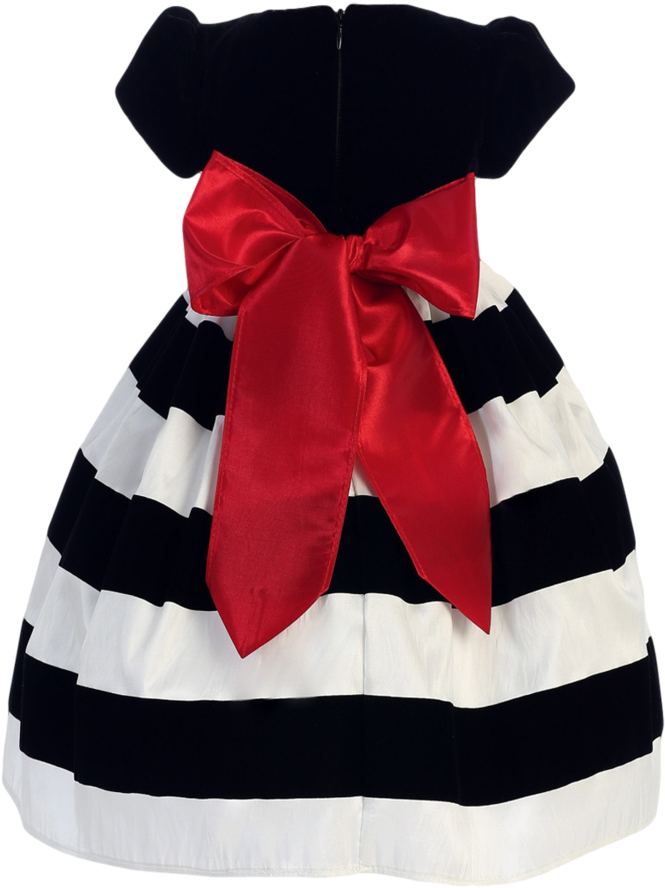 Black Velvet & White Taffeta Striped Girls Holiday - Costume (683x1024), Png Download