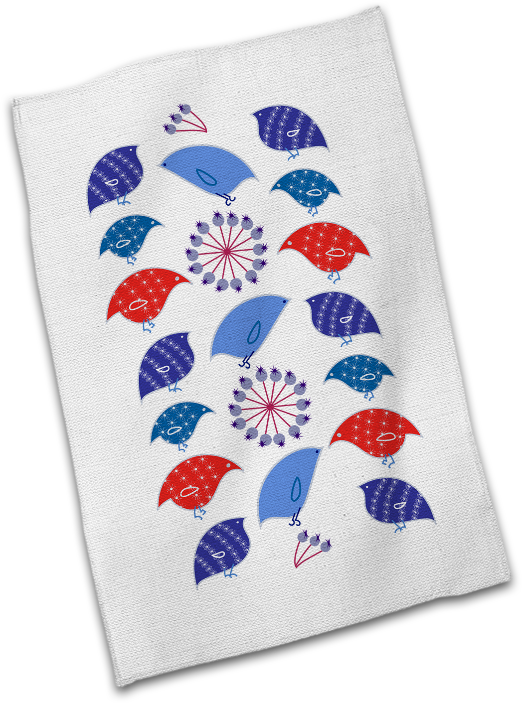 Holiday Birds And Berries Cotton Tea Towel - Patchwork (1100x1433), Png Download
