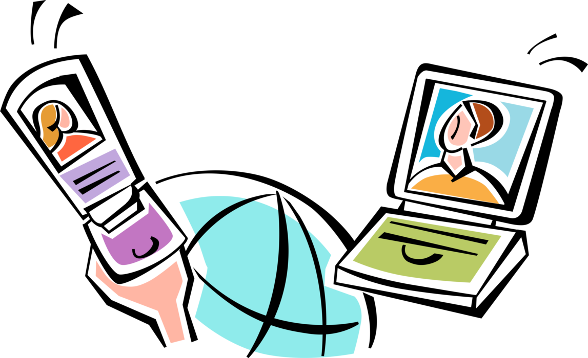 Vector Illustration Of Colleagues Communicate Via Mobile (1147x700), Png Download
