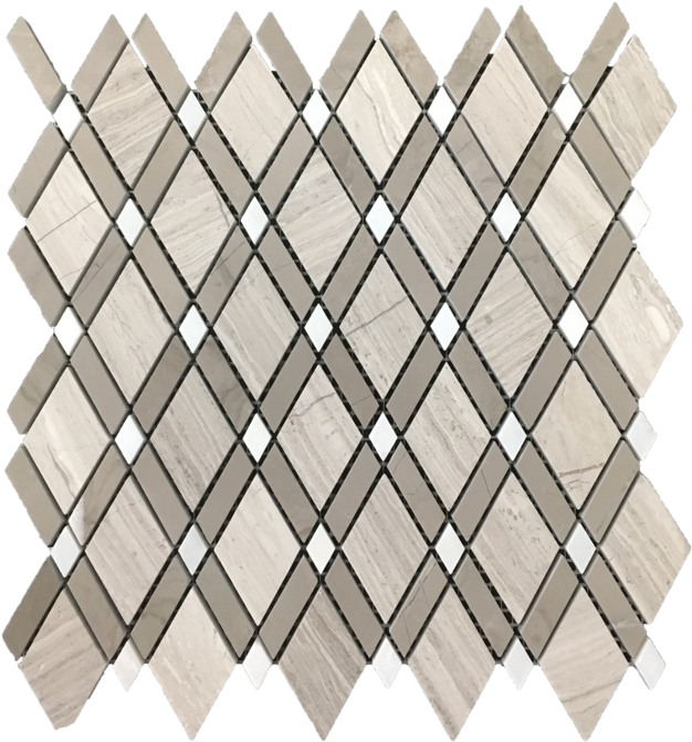 Beachwood Petite Lattice W/ Driftwood Bar/ White Dot - Diamond Tile (640x679), Png Download