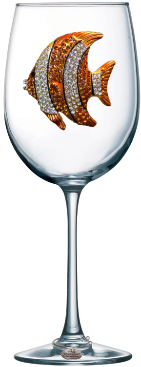 Gold Tropical Fish Stemmed Jeweled Wine Glass - Heart Wine Glass (800x800), Png Download