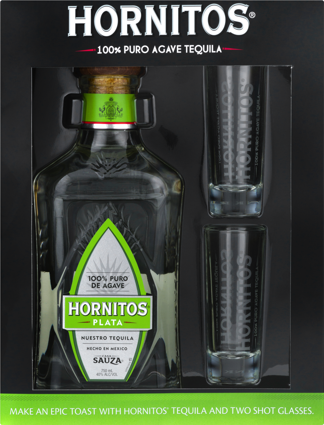 Hornitos Plata Tequila And Shot Glasses Set, 750 Ml - Glass Bottle (1800x1800), Png Download