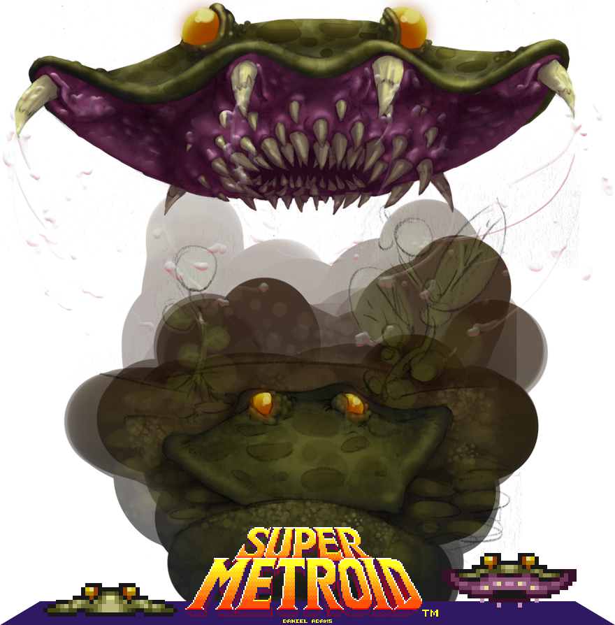 This Is A Chutleach From The Water Area In Super Metroid - Super Metroid Title Screen (880x894), Png Download