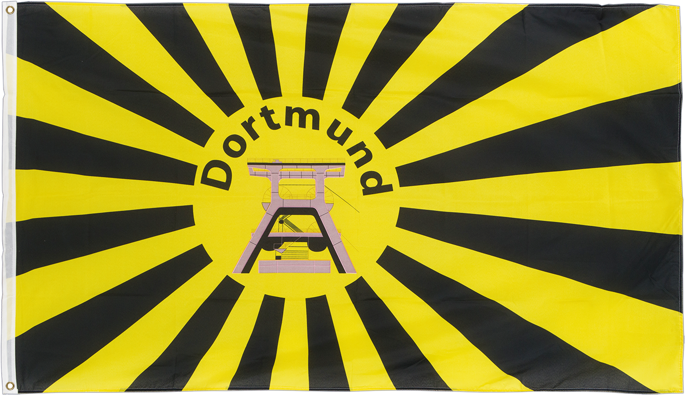 Dortmund Rising Sun With Coal Mine Tower Ft Flag - Pegatina Made In Japan (1500x1000), Png Download