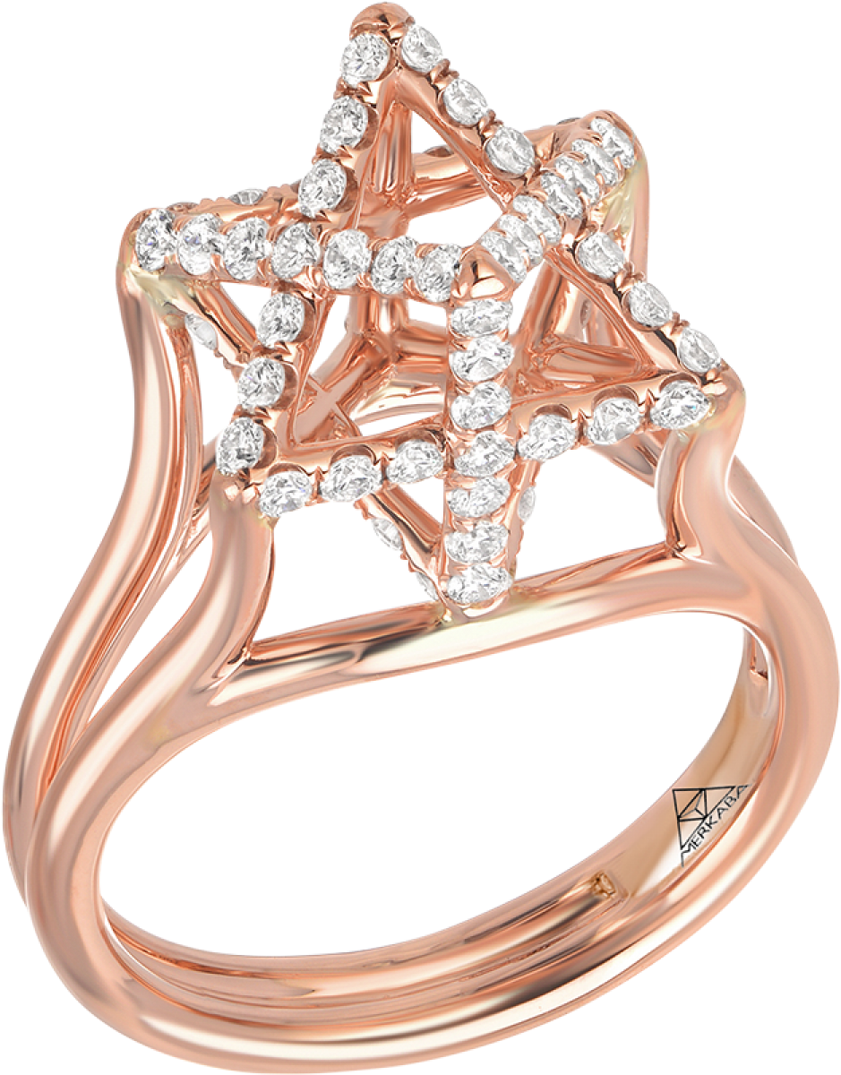 Merkaba Light Rose Gold Ring With Diamonds - Engagement Ring (1200x1200), Png Download