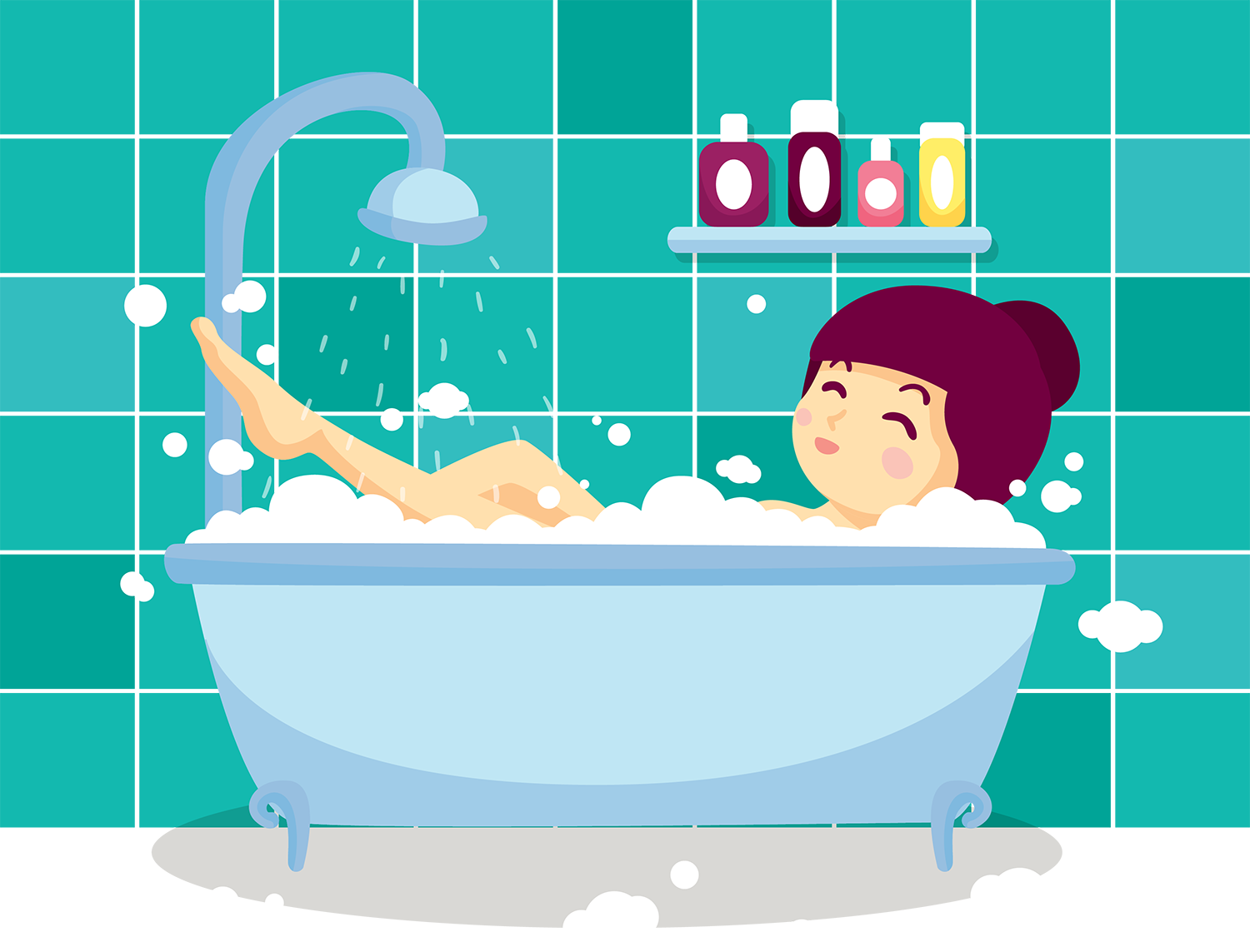 Bathing Bathroom Bubble Bath Bathtub Towel Cute Cartoon - Bubble Bathtub Clipart Free (1500x1143), Png Download