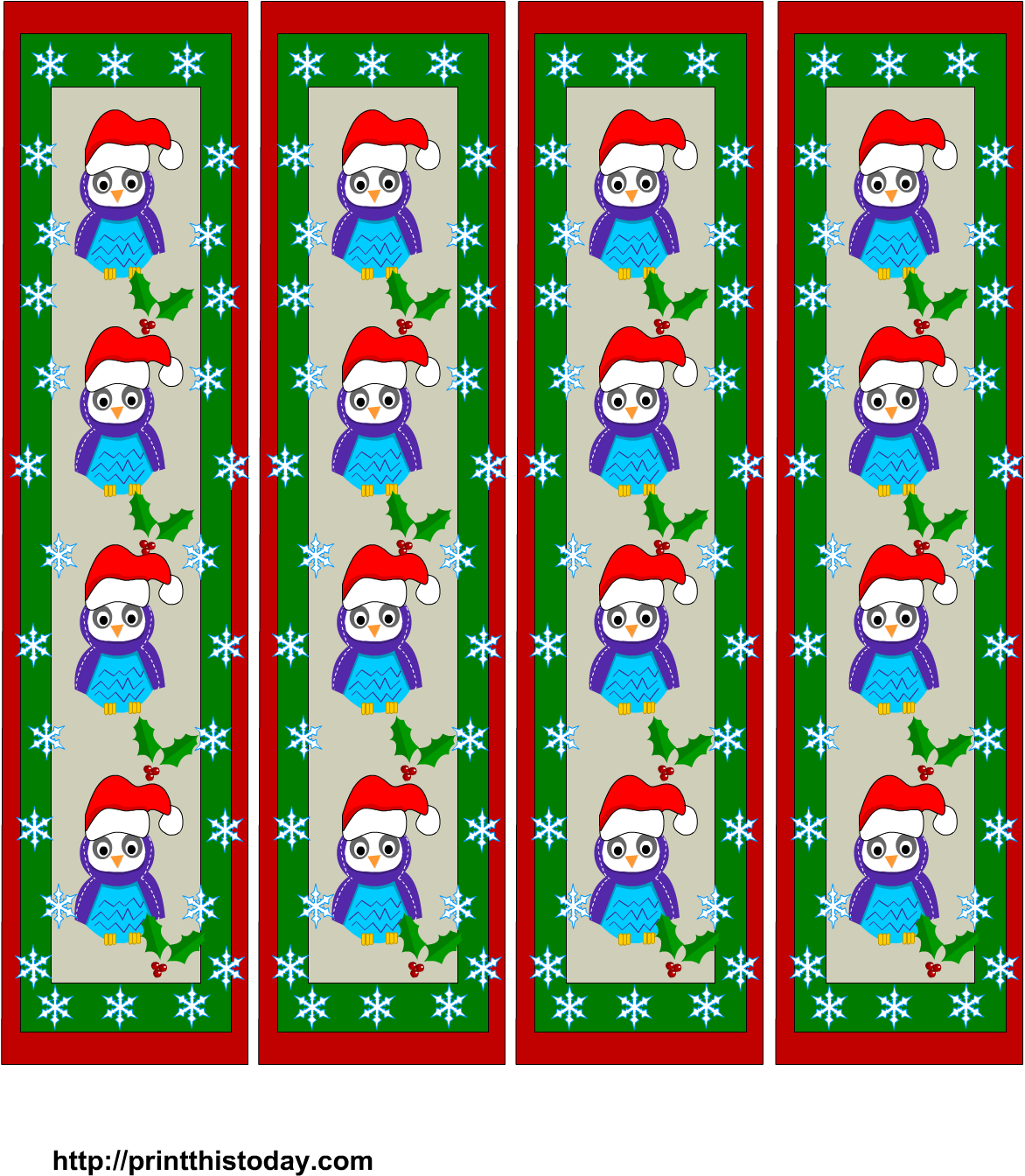 Cute Owls Christmas Bookmarks Printables - Cute Printable Bookmarks Christmas (1275x1650), Png Download