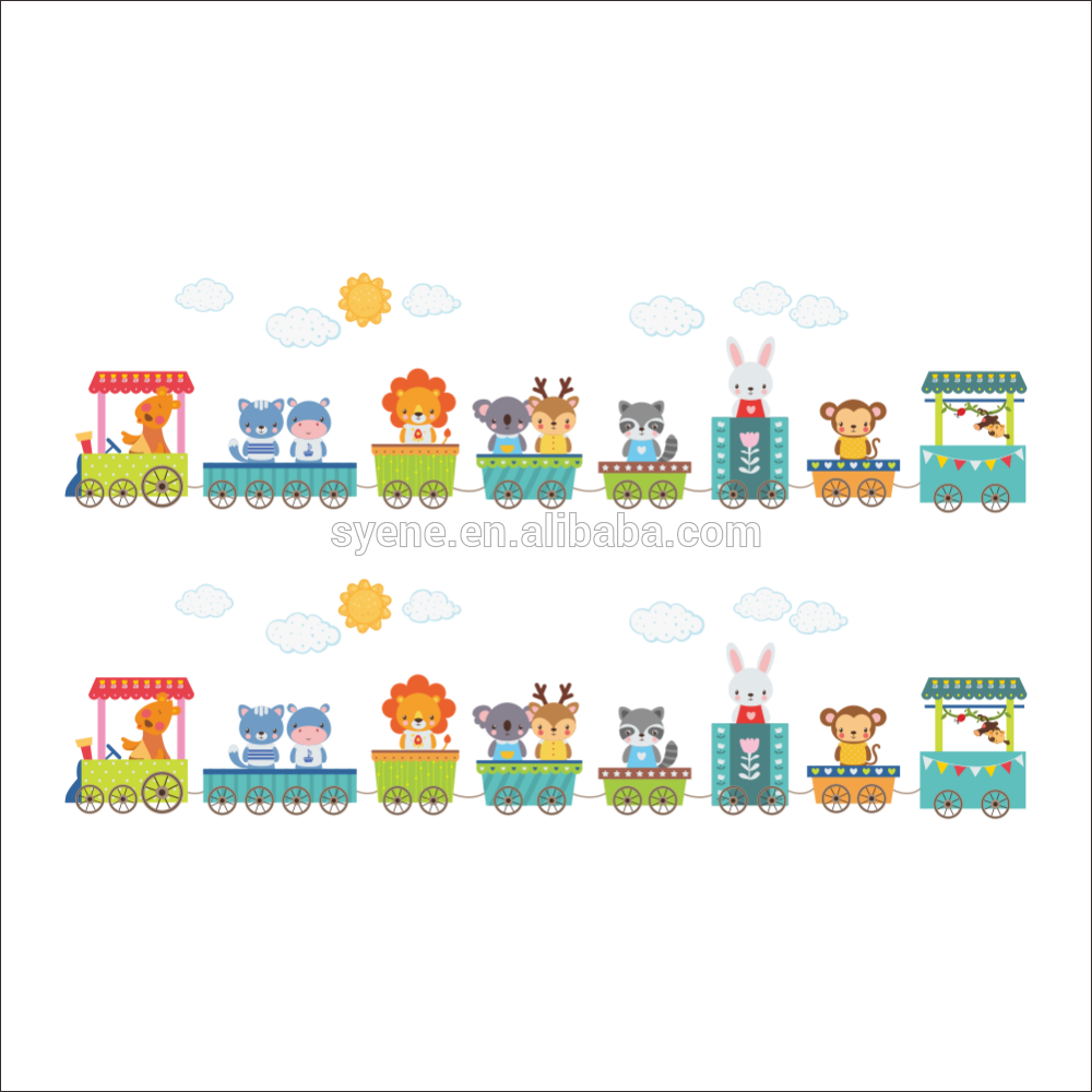 Cartoon Animals Wall Stickers Kindergarten Kid Playroom - Sticker Copii Tren (1000x1000), Png Download