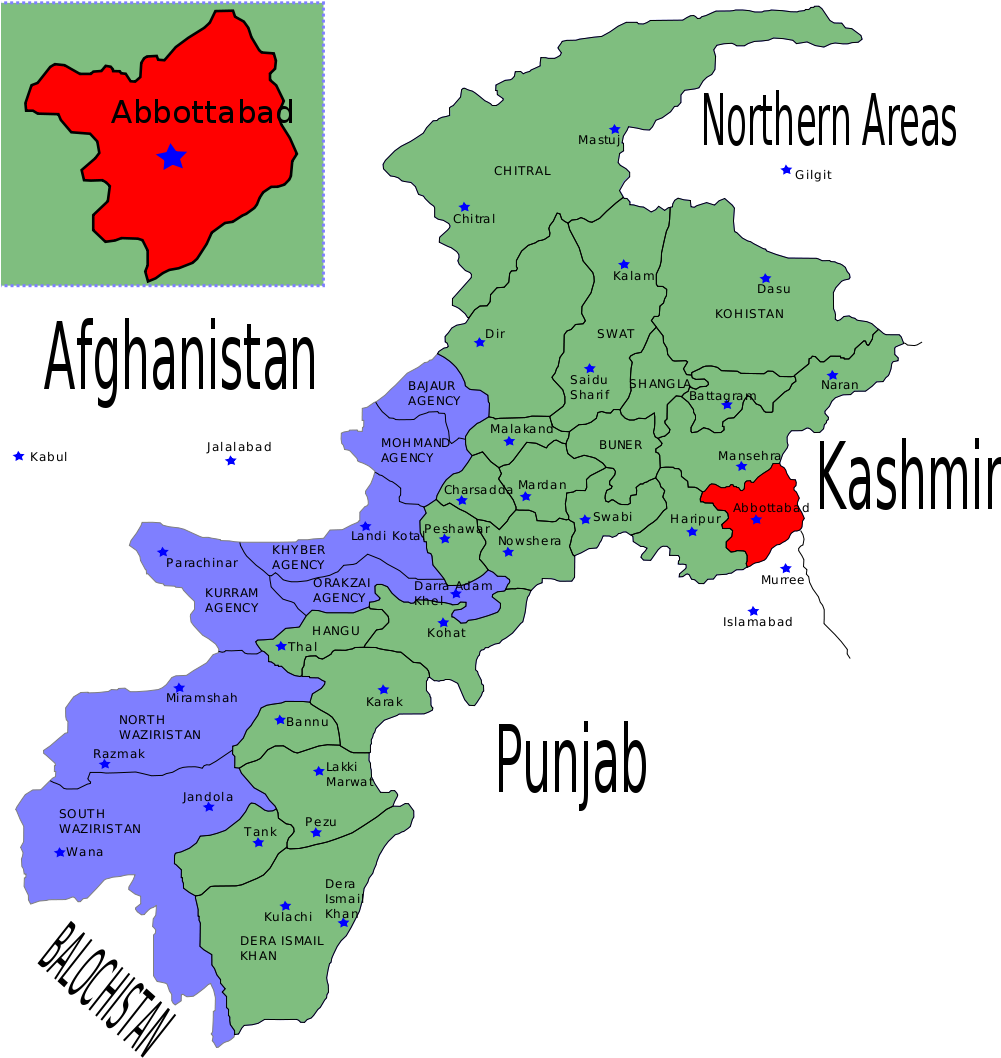 Abbottabad, Pakistan, North Of Islamabad, Pakistan - Khyber Pakhtunkhwa Map (1000x1075), Png Download