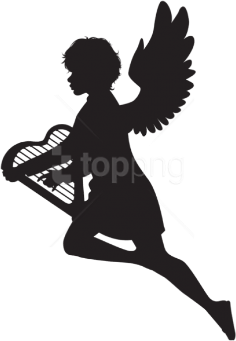 Angel With Harp Silhouette Png - Angel With Harp Silhouette (480x694), Png Download