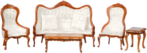 1 Inch Scale Dollhouse Victorian Living Room Set White - Dollhouse (600x600), Png Download