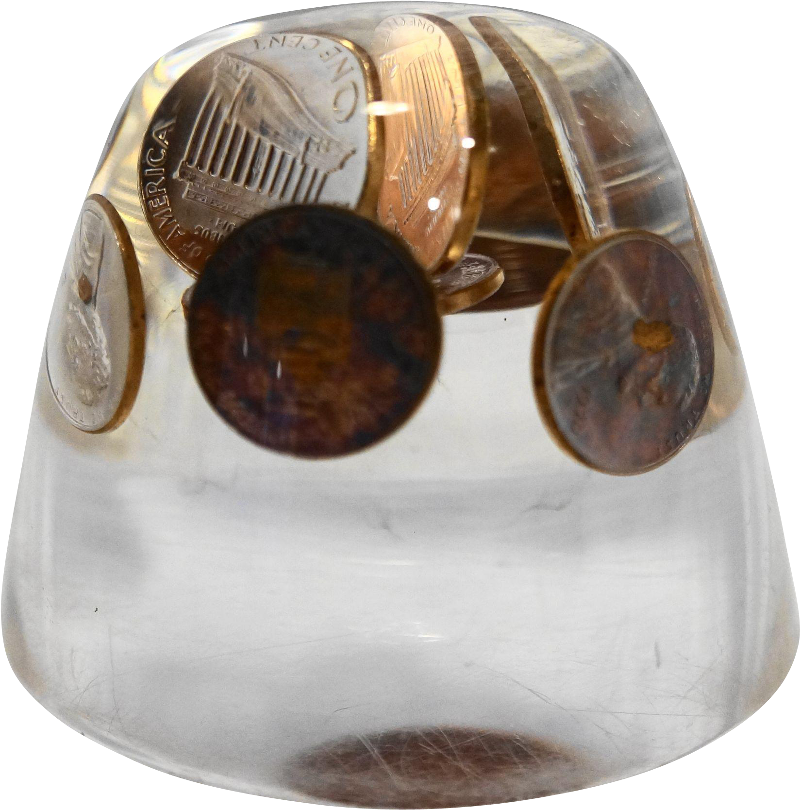 1970 Lincoln Head Penny Pennies Lucite Paperweight - Amber (1667x1667), Png Download