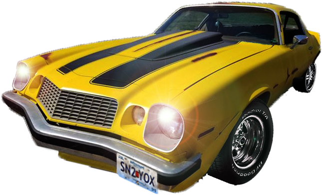 Photoshop Cut Out Of A Yellow 70s Chevrolet Camaro - First Generation Ford Mustang (811x497), Png Download