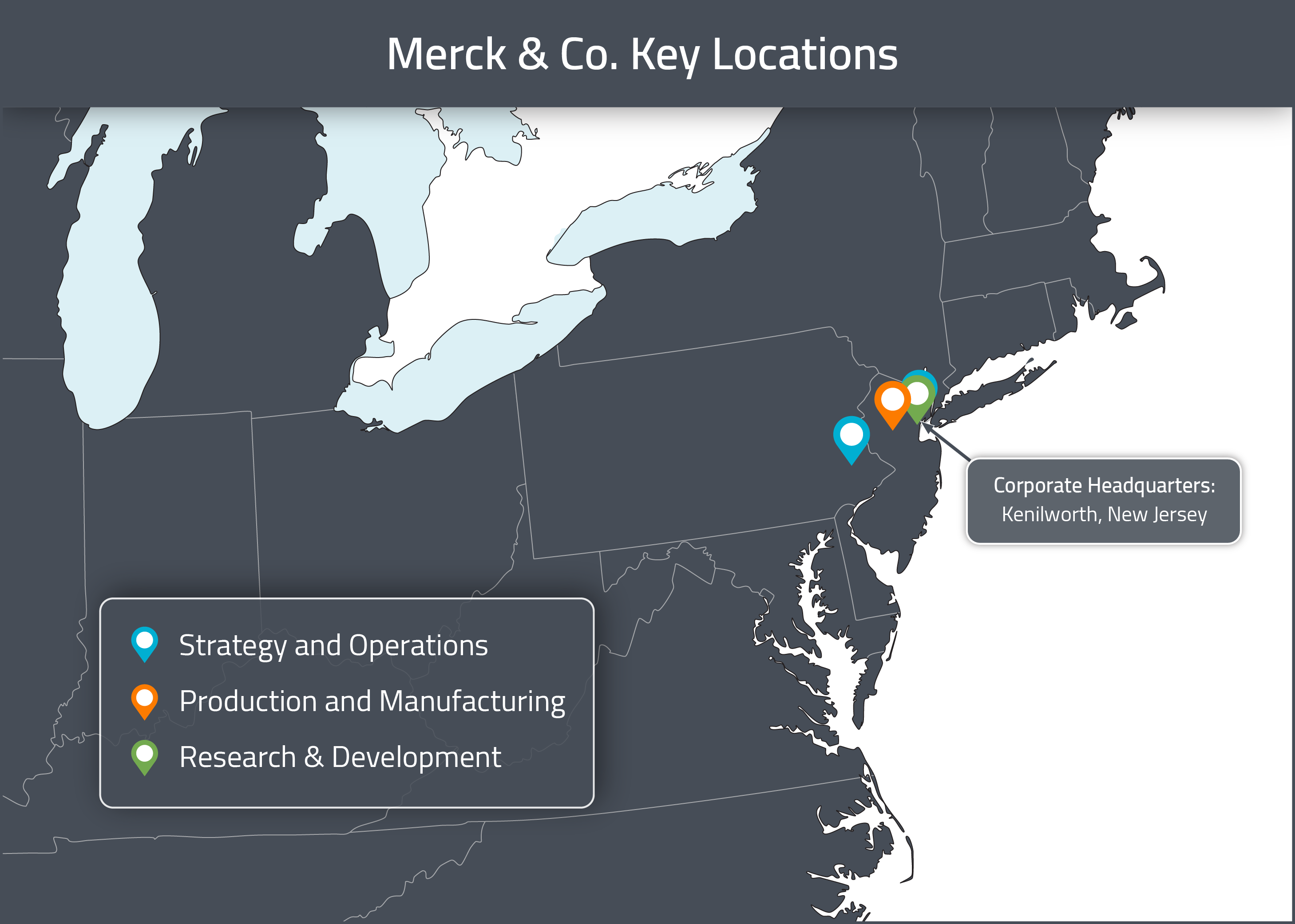 A Map Of Merck & Co's Us Corporate Locations - Atlas (2917x2083), Png Download