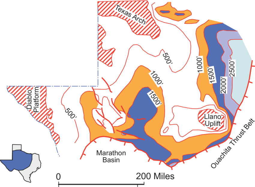 Generalized Isopach Map Of The Ellenburger Group In - Ellenburger Formation West Texas (850x626), Png Download