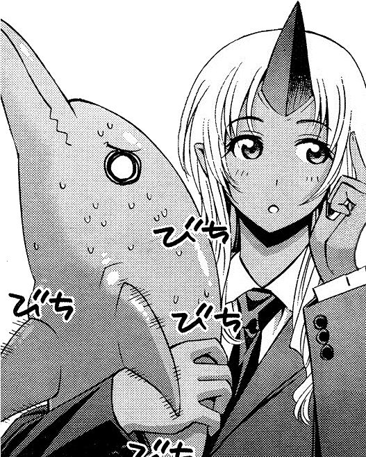 Black Black And White Cartoon Mammal Vertebrate Fictional - Monster Musume Tio Dolphin (526x666), Png Download