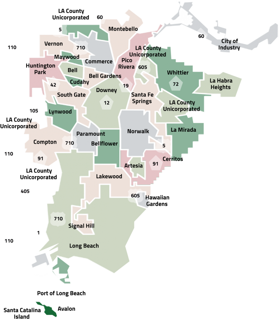 Gateway Cities Map (1017x1200), Png Download