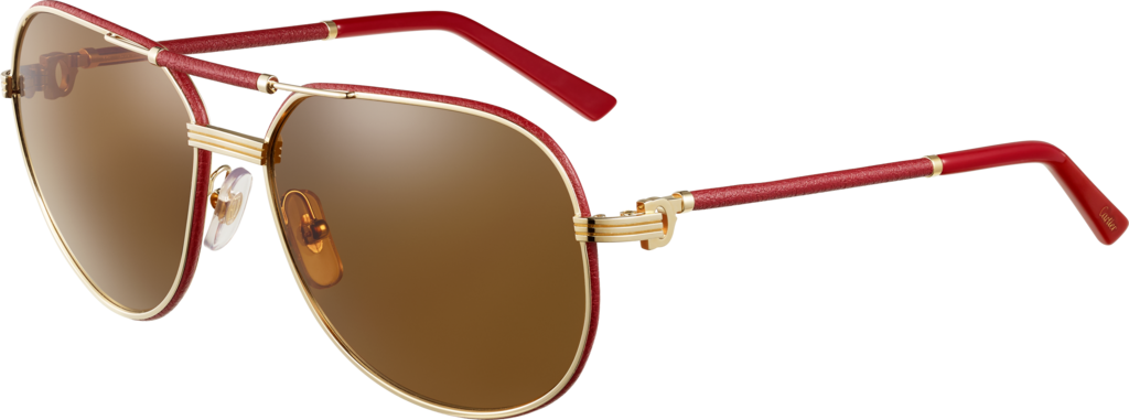 Première De Cartier Sunglasses Red Leather, Golden - Cartier Red Leather Sunglasses (1024x381), Png Download