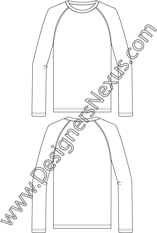 Dress Shirt Clipart Flat Sketch Men's - Raglan Sleeve Flat Sketch (612x792), Png Download