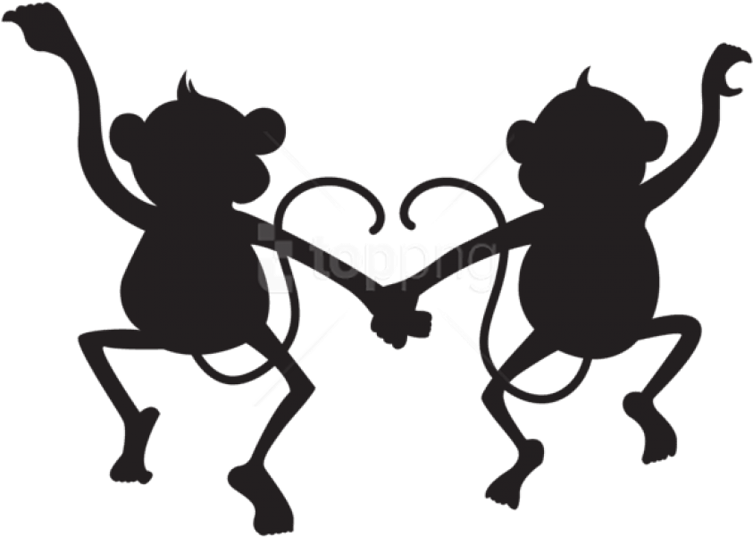 Cute Monkeys Silhouette Png - Monkey Silhouette Clip Art (850x604), Png Download