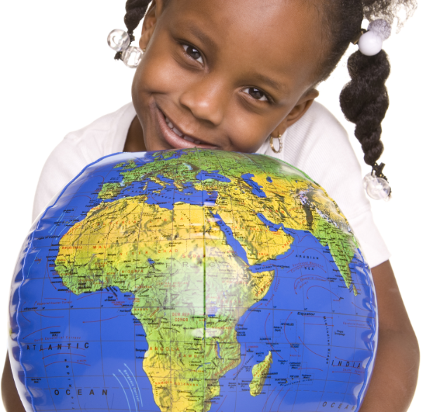 Girl-globe - Earth (600x588), Png Download