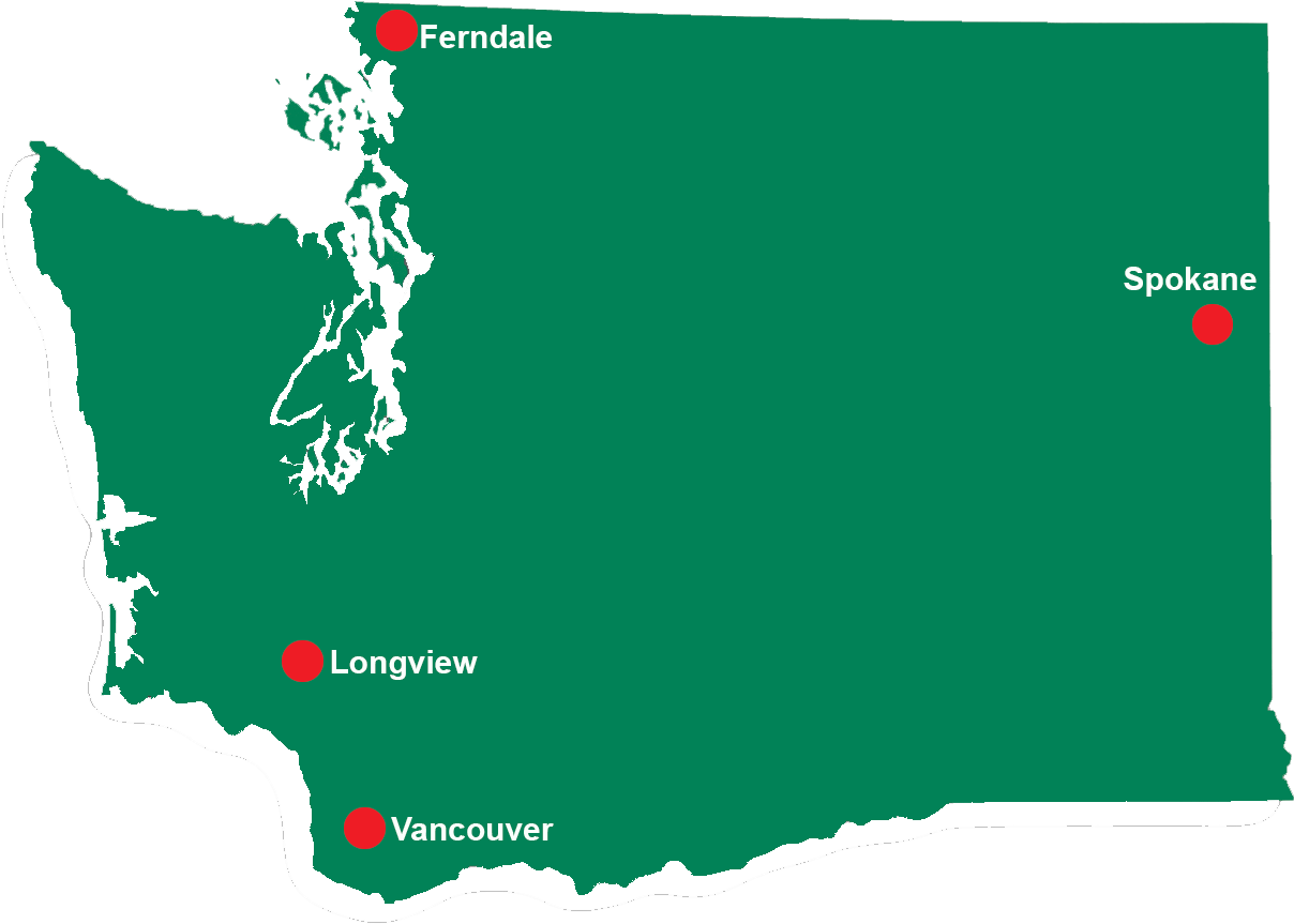 Green Map Of Washington State With Red Dots Indicating - Map Of Washington State (1241x905), Png Download