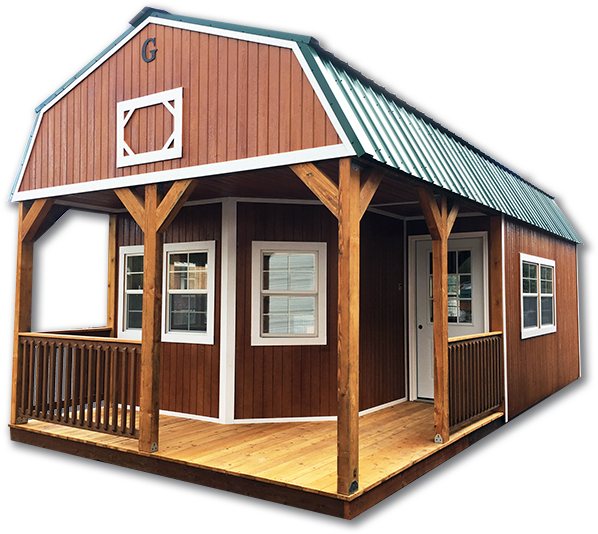 Urethane Side Porch Lofted Barn Cabin - House (650x565), Png Download