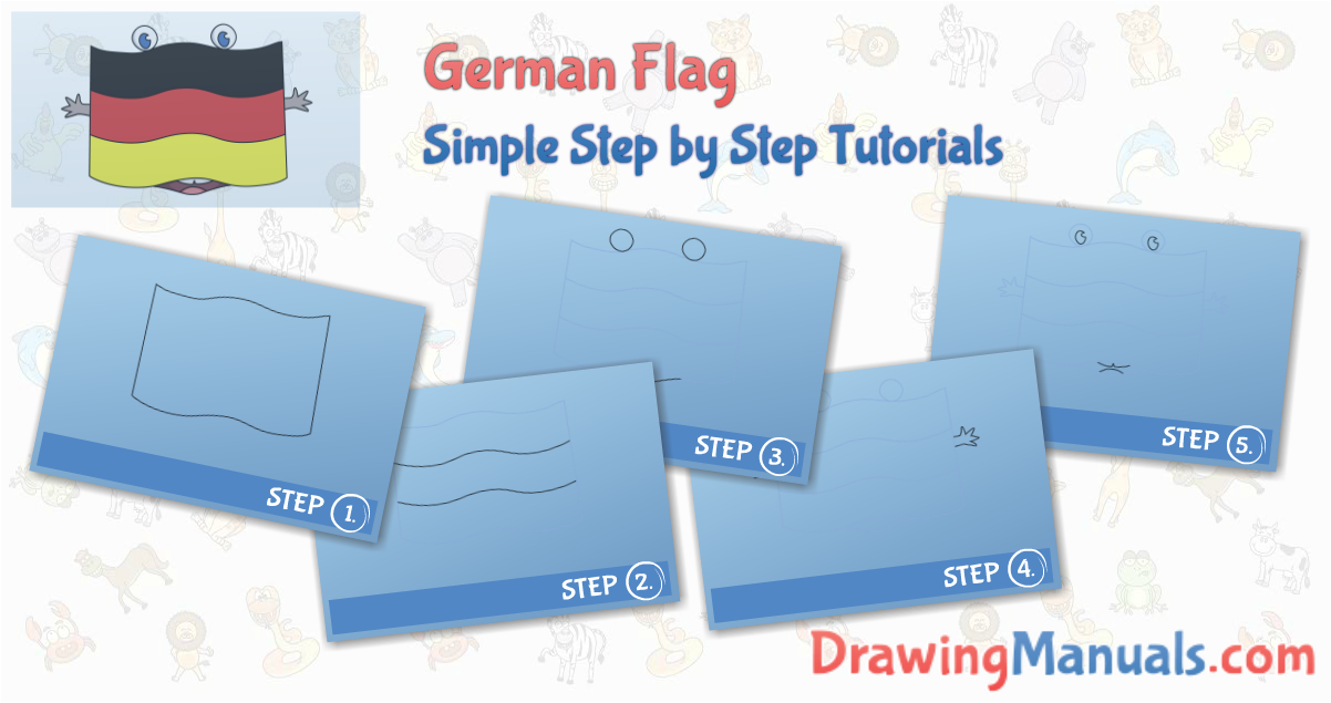 How To Draw German Flag, Cartoons, Nations, Easy Step - Electric Blue (1201x642), Png Download
